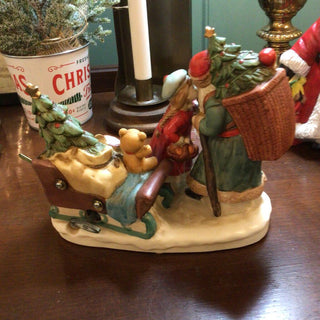 Vintage '89 "St. Nicholas at Sleigh" Music Box, Porcelain, Works (Santa Claus is Coming to Town), With Original Box