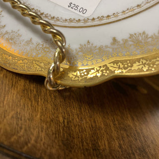 Antique Limoges France Dessert Plates Gilt Medallion Center Gold Band - 7.5"W