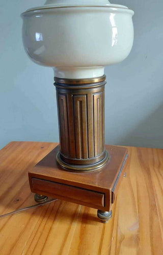 Stiffel Torchiere Banquet Brass Lamp with Lenox China urn and milk glass shade, Midcentury Hollywood Regency - AS IS