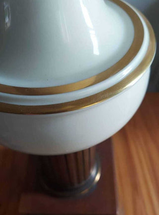 Stiffel Torchiere Banquet Brass Lamp with Lenox China urn and milk glass shade, Midcentury Hollywood Regency - AS IS