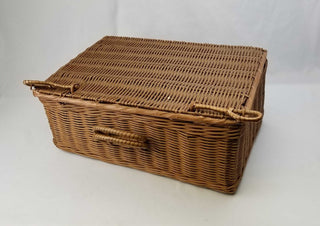 Vintage Picnic Basket 20" Wicker Woven Rattan Suitcase Style