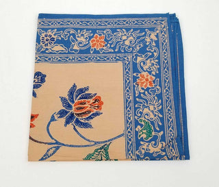 Cloth Napkin 16x16" Hand Printed Butterfly Flowers Geometric Blue Peach Beige