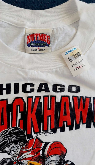 1990 CHICAGO BLACKHAWKS t-shirt small(S) NHL - NUTMEG MILLS - By Artist JACK DAVIS - NOS W/tag