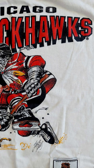 1990 CHICAGO BLACKHAWKS t-shirt small(S) NHL - NUTMEG MILLS - By Artist JACK DAVIS - NOS W/tag