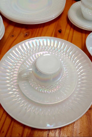 1974 Dinner Plate set of 4 Moonglow Iridescent dishes by Federal Glass - Shell Pearl Iridescent