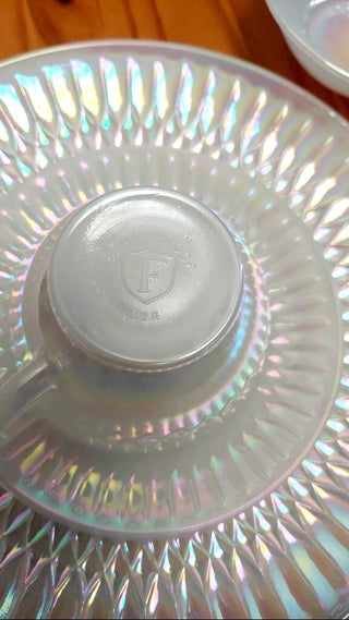 1974 Dinner Plate set of 4 Moonglow Iridescent dishes by Federal Glass - Shell Pearl Iridescent
