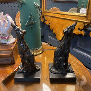 Set of BORZOI BRONZE BOOKENDS 9" dogs sitting figurine - 4.5"x4.5"x10"T