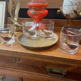 Set of 4 Vintage Mid-Century Modern Couroc Company Roadrunner Glasses