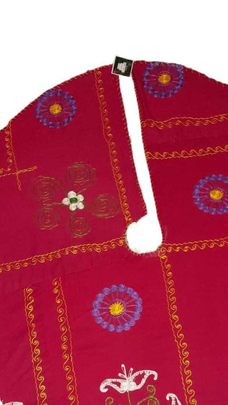 1970s Folk Art Bohemian Suzani Multicolor hand embroidered Tree skirt