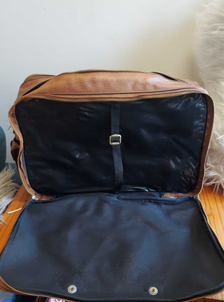 1970s Three Star Faux Leather Weekend Duffle Luggage Bag, made in Korea
