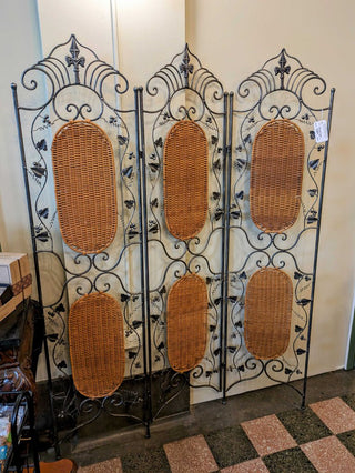 Wicker and Metal Folding Room Divider (3 panels)
