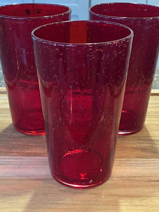 6" Ruby Red Bubble Glasses, set of 3