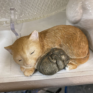 Sleeping Cat & Mouse Figurine