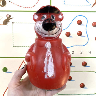 Vintage Yogi Bear Red Roly Poly Plastic Toy 8x4x4