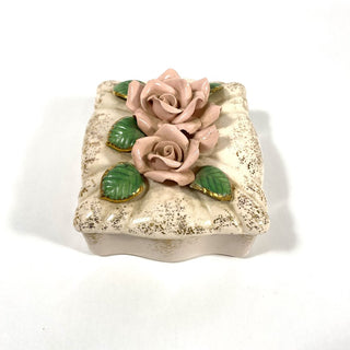 Vtg Ceramic Rose Lidded Box Made in Occupied Japan Circa 1945-1952