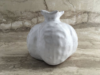 White glazed, terra-cotta pomegranate vase, 6 x 5.75", CH