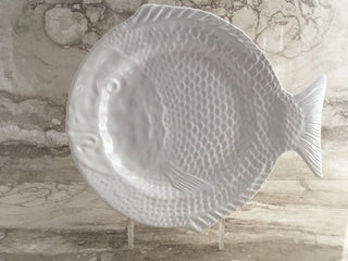 Portuguese white ceramic fish plate, 10.5 x 9.5", CH
