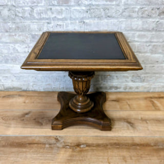 Oak and Slate Pedestal End Table