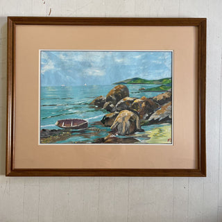 Beautiful seascape teal, green ,blue signed & framed from a N.C Gallery 29.5x24 FIRM