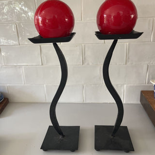 Fabulous set of handmade wavy candlesticks with red ball candles included FIRM