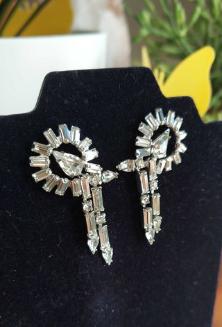Art Deco rhinestone teardrop and rectangular stud earrings FIRM