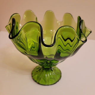 Mid-Century green glass pedestal compote