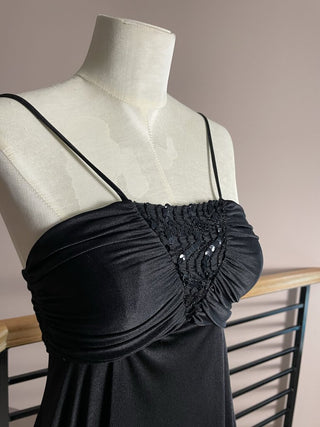 1970s Slinky Black Sequin Dress