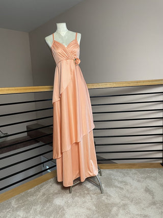 1970s Pinky Peach Tiered Gown