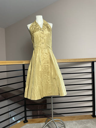 1950s Gold Raw Silk Halter Dress