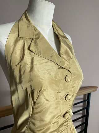 1950s Gold Raw Silk Halter Dress