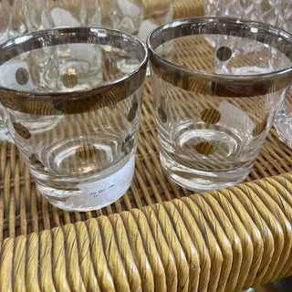 Mid century Dorothy Thorpe Silver polka dot set of 2 old fashioned glasses
