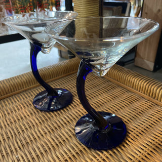 Post Modern cobalt Curved martini glasses set of two