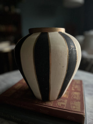 Black & White Striped Pottery 8"w x 9"h