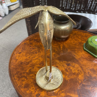 Vintage Brass Egret -Stork-Crain- bending down - 6"W x 7"D x 8"T