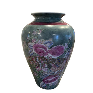Vintage Chinoiserie Floral Hand Painted Vase | 11"H | CA