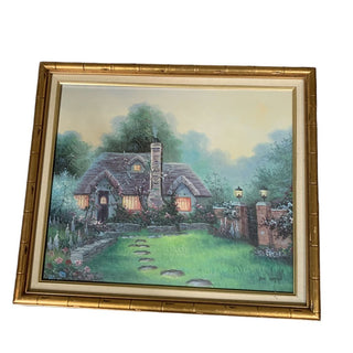 Vintage Gold Bamboo Frame Rik Boren Original Cottagecore Oil Painting | 28"L x 23.75H | CA