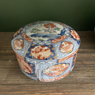 1970's porcelain Imari round trinket dish blue & orange