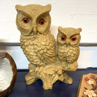 Vintage Double Owl Figurine HEAVY 7x5x4