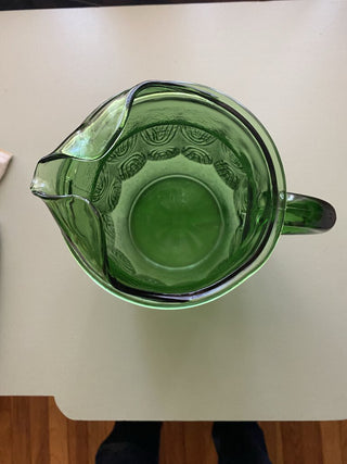 Vintage Pitcher Green Glass Ice Lips - 2 Qt