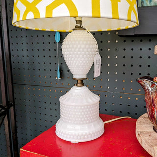 Milk Glass Lamp with Yellow Shade