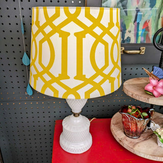 Milk Glass Lamp with Yellow Shade