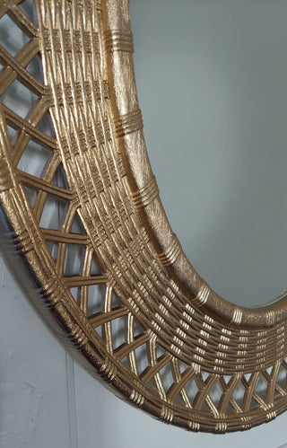 1970s Champagne Faux Wicker Mirror by Syroco - FIRM