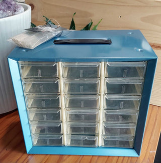 Vintage Akro Mils Ballonoff - Blue Metal 18 Drawer Small Parts Organizer cabinet FIRM