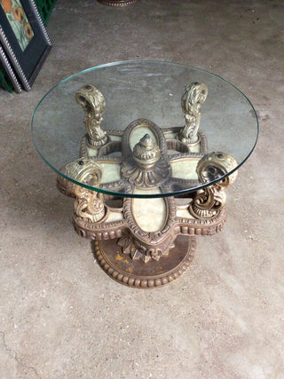 Regency Carved Wood Side Table, Mother of Pearl