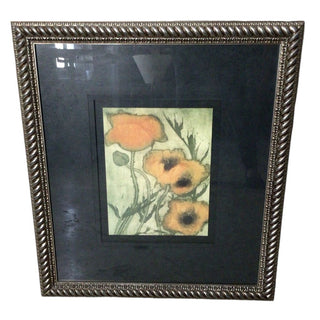 Poppies Art Print with Green Mat and Silver Frame