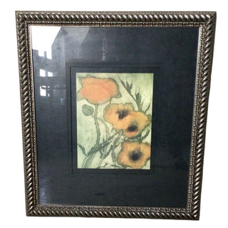 Poppies Art Print with Green Mat and Silver Frame