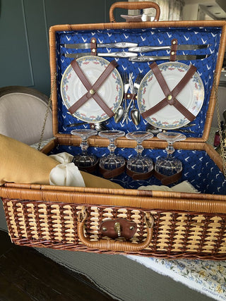 90's Greygoose Picnic Basket w/Curated Accessories 18.5"L x 12"W x 7.5"H