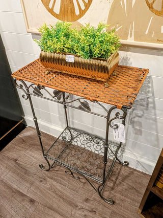 Wicker and Metal Rectangle End Table