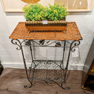 Wicker and Metal Rectangle End Table