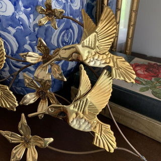 Vintage Brass Hummingbirds and Flowers Wall Plaque | 18.5"L x 9.5H | CA